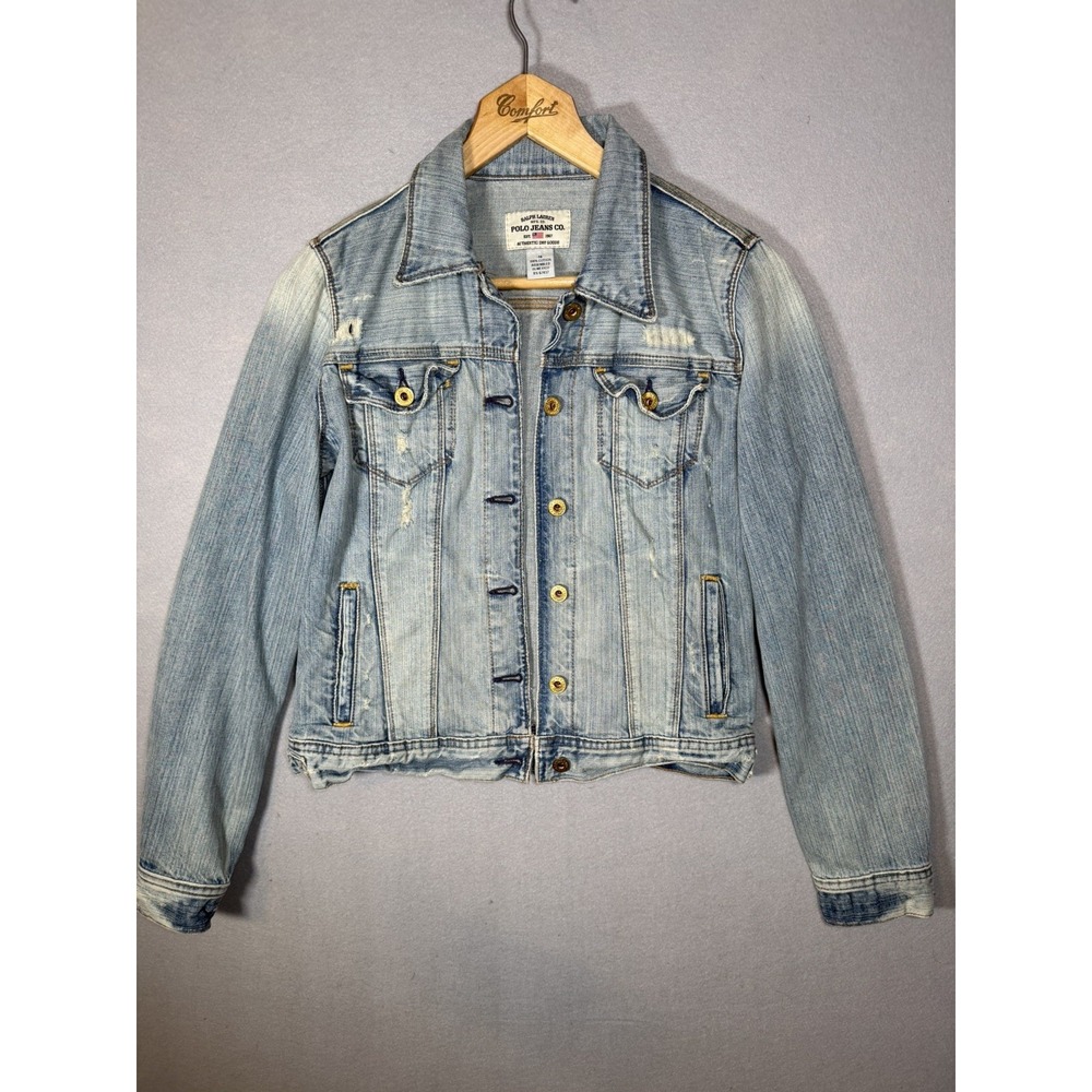 Vintage Polo Jeans Co Ralph Lauren Lydia Trucker Jean Jacket Distressed Womens M